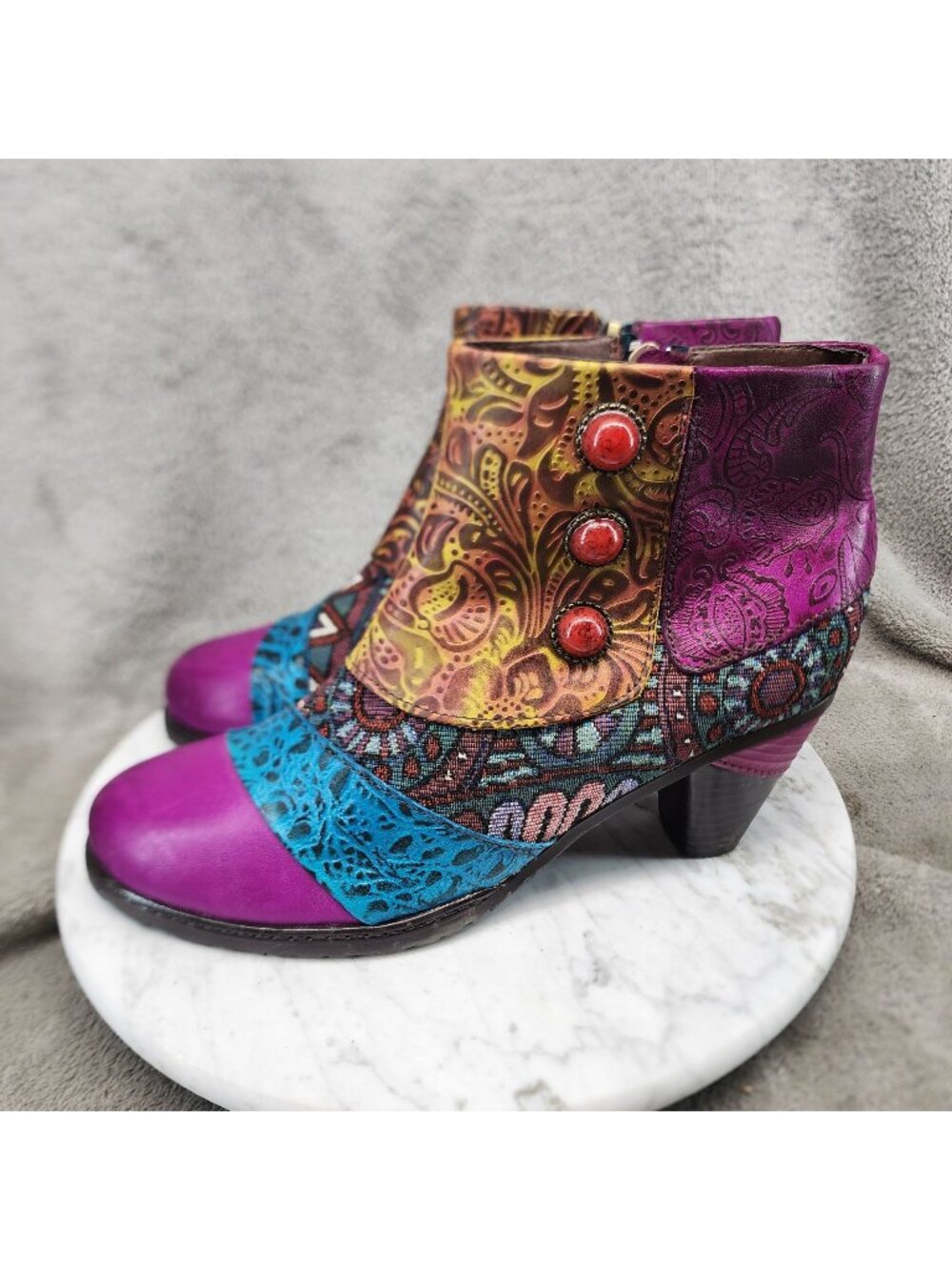 Socofy Shoes Womens Size EU 39 US 8.5 Multicolor Leather Ankle Boots *Read*